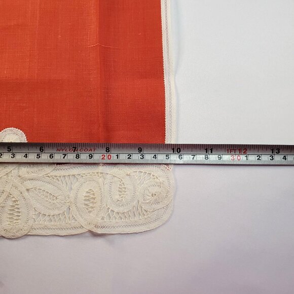 Vintage Hand Sewn Red Embroidered Brussels Belgium Lace Tea Towels 17x10 inches - Picture 5 of 9